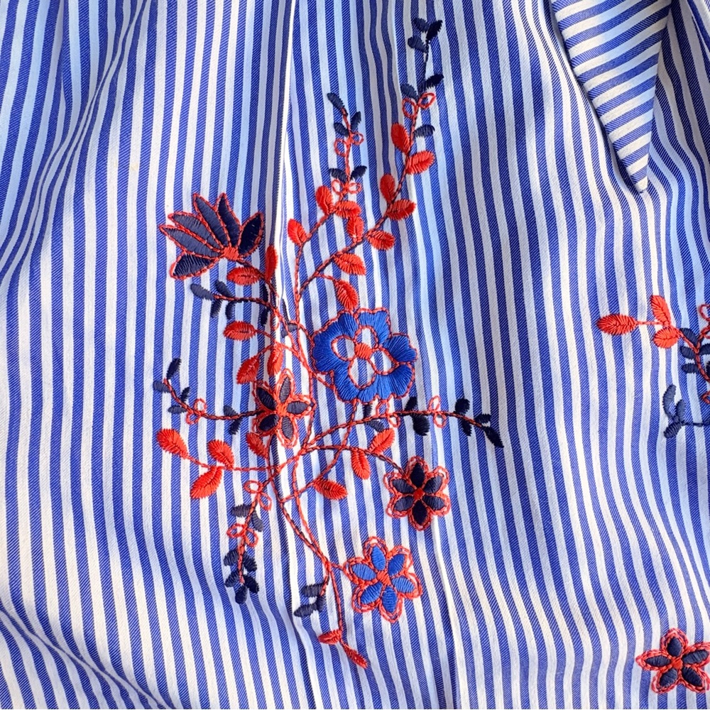 Nine West Blue White Striped & Floral Embroidered Skirt Size 6 Tie Waist A-Line - Picture 2 of 13